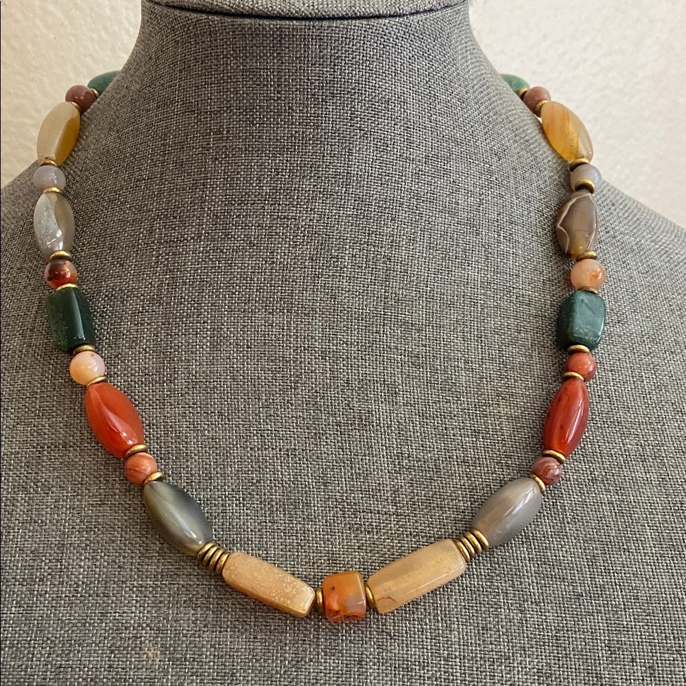 Vintage 70s Multicolor Polished GemStones Necklace